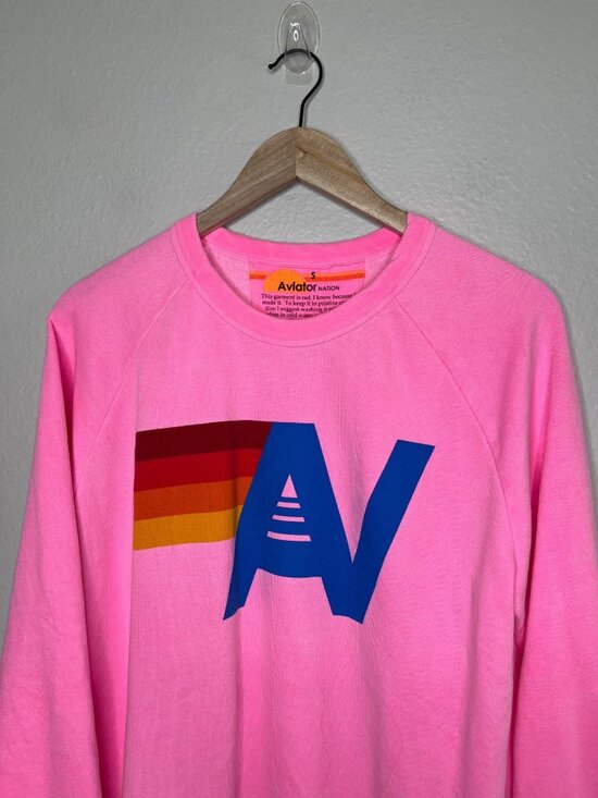 Aviator Nation Logo Relaxed Pink Crewneck Sweatshirt Small - Picture 2 of 9